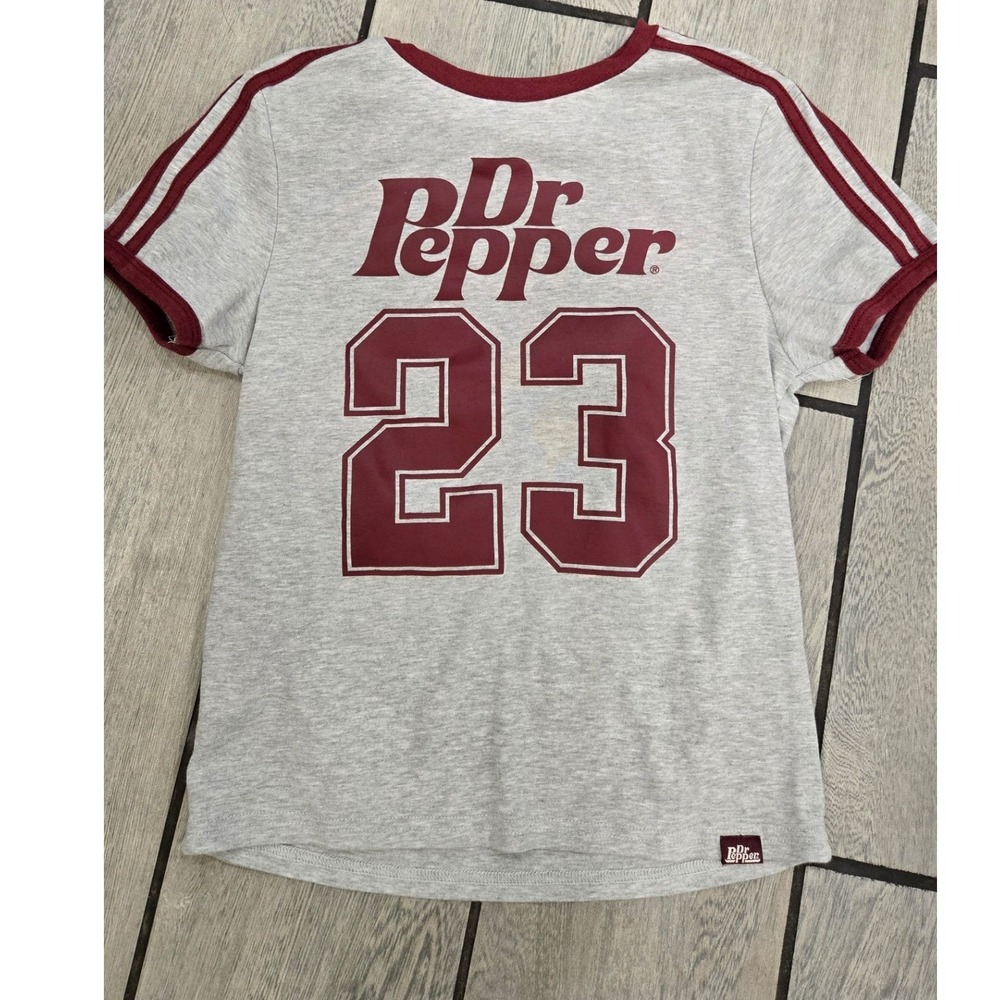 Dr Pepper Graphic Ringer Tee Gray Maroon Number 23 Short Sleeve Shirt Medium
